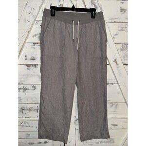 Athleta Linen Wide Leg Pants Size 12 Womens Drawstring Waist Grey Striped